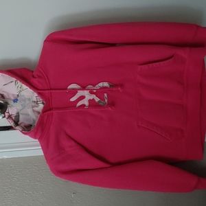 Browning Hot Pink Hoodie with Browning Pink Camo logo on front Med.